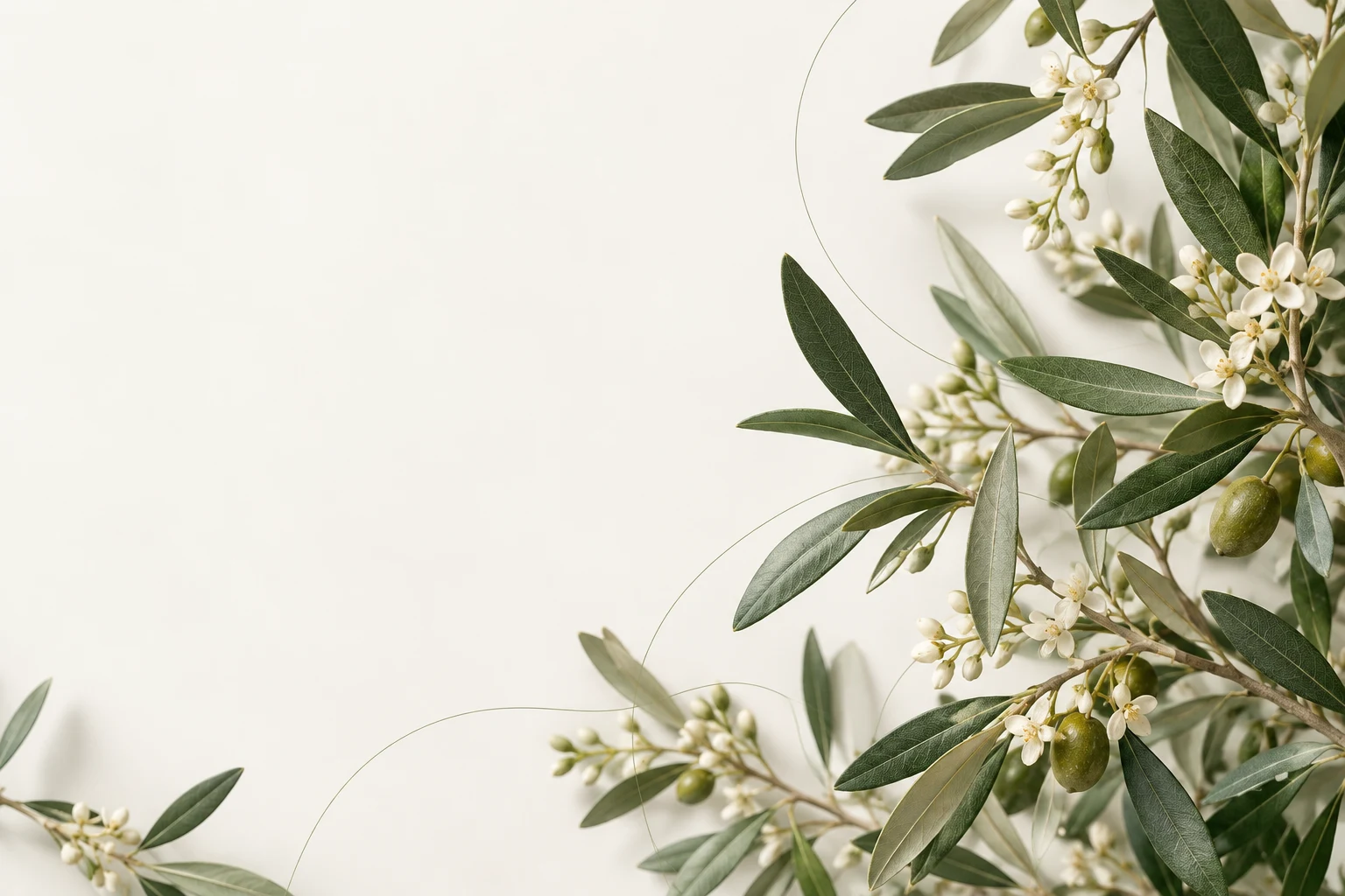 Living branch with textured leaves and pale blossom